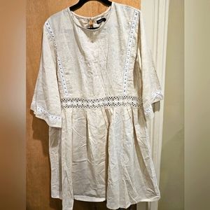 Boohoo Crochet Linen Smock Dress